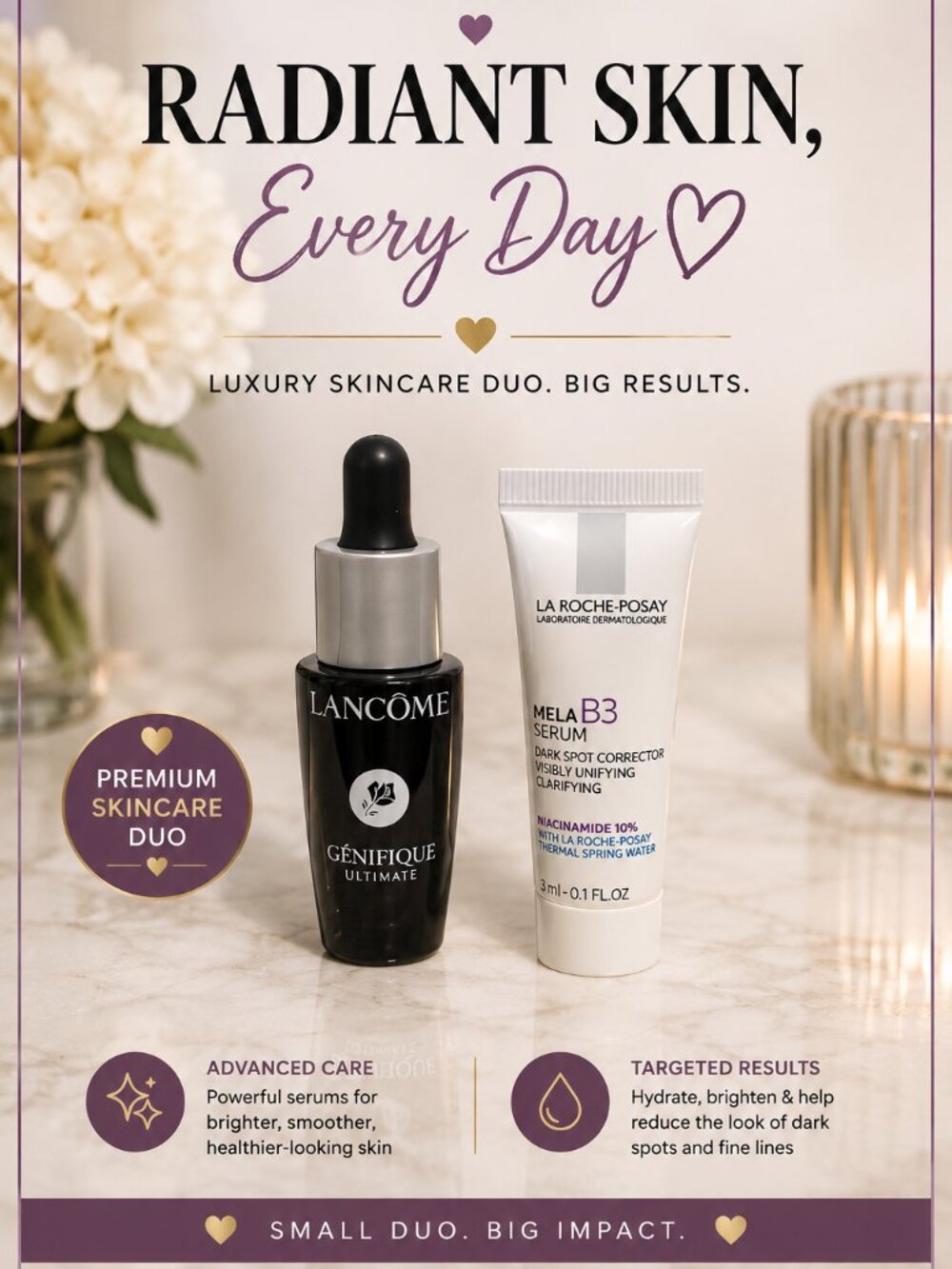 Lancôme Génifique Ultimate Serum & La Roche-Posay Mela B3 Serum Luxury Skincare